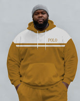 Large Size Men's Autumn And Winter Warm Cold-proof Ginger & White Kangaroo Big Pocket Hoodie Sweatpants Set